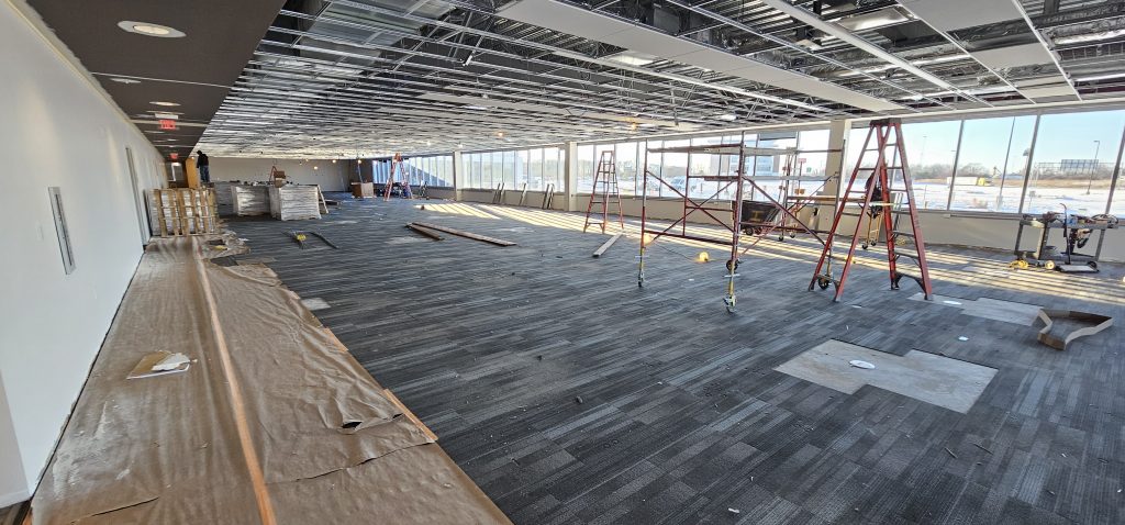 empty office floor with scaffolding